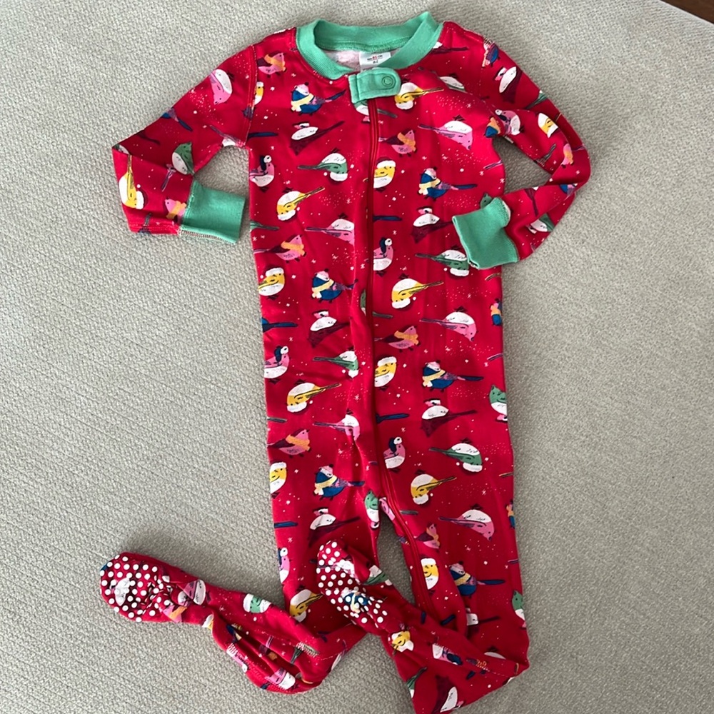 Hanna Andersson Organic Holiday Bird Pajama Footed Onsie Size 85cm 2